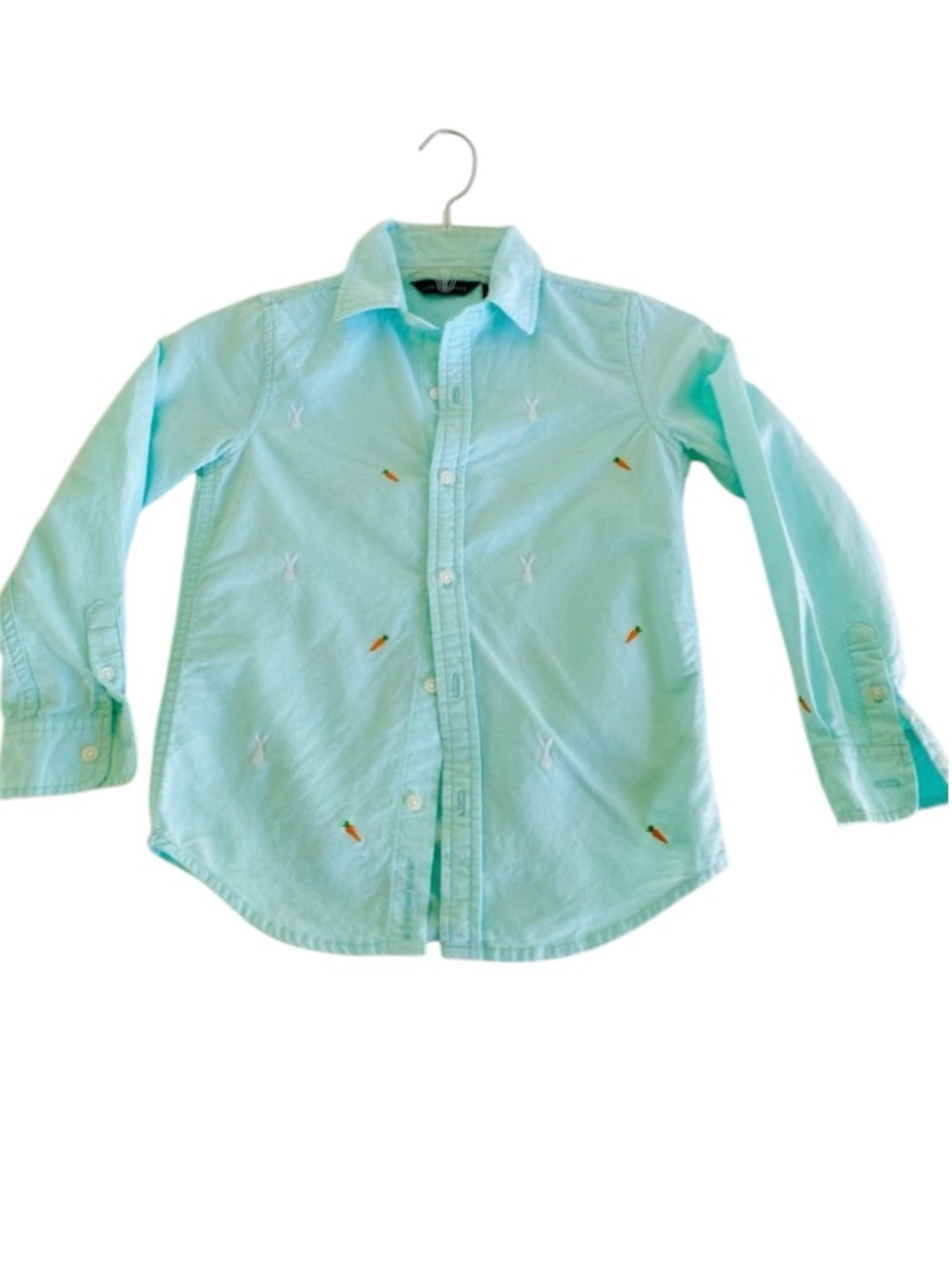 Janie & Jack Button-Down Oxford Shirt Mint Green Embroidered Carrots 6 Cotton